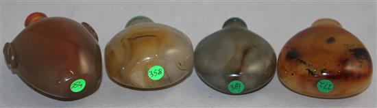 Four Chinese chalcedony snuff bottles, 1800-1900, Richards no.s 254,272, 369 and 358